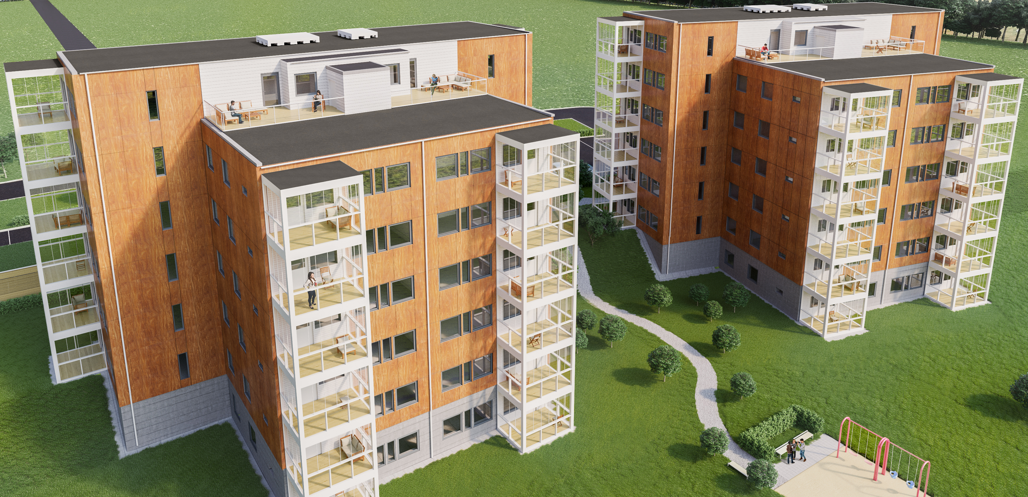 Småhustillverkare bygger sjuvåningshus i trä