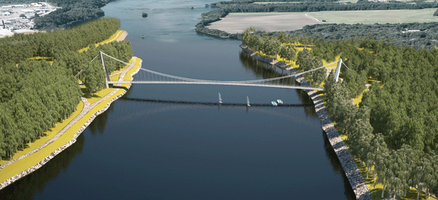 De bygger Sveriges längsta hängbro för gång- och cykeltrafik