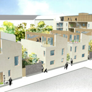 Hamnoas med odlingslotter på taket