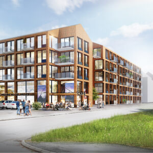 Kyrka och bostäder i ett