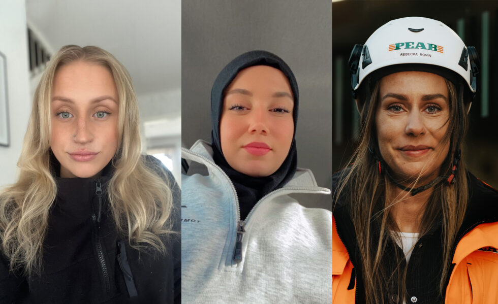Finalisterna i Årets byggkvinna 2023. Från vänster Beatrice Andersson, Mariam Mohammedamin, Rebecka Romin.