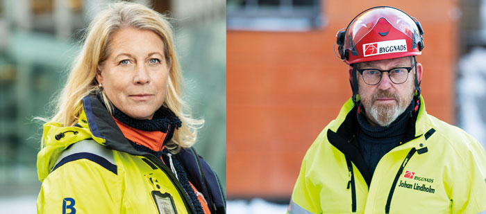Catharina Elmsäter-Swärd, vd Byggföretagen och Johan Lindholm, förbundsordförande Byggnads.