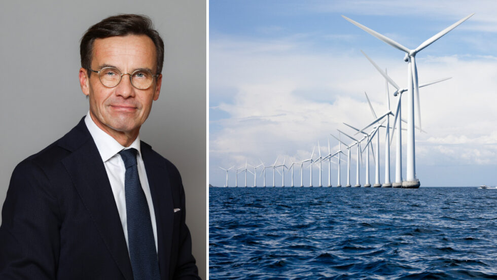 Ulf Kristersson höll pressträff om att regeringen ger grönt ljus till två vindkraftsparker till havs.