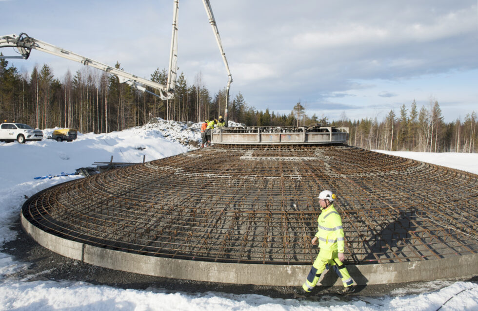 Anläggning av fundament till vindkraftverk vid Markbygden, Pitå. Bild: Erik Holmstedt, NCC