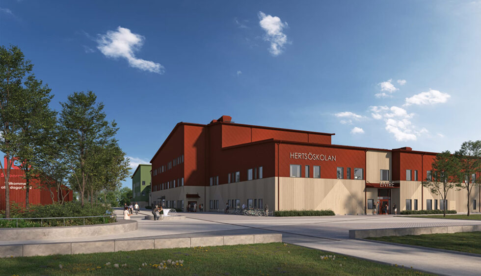 Visionsbild på framtida Hertsöskolan. Illustration: Norconsult.