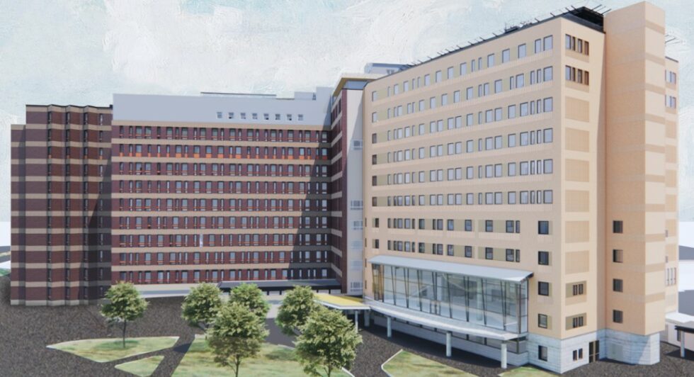 Illustration som visar Gävle sjukhus efter ombyggnationen