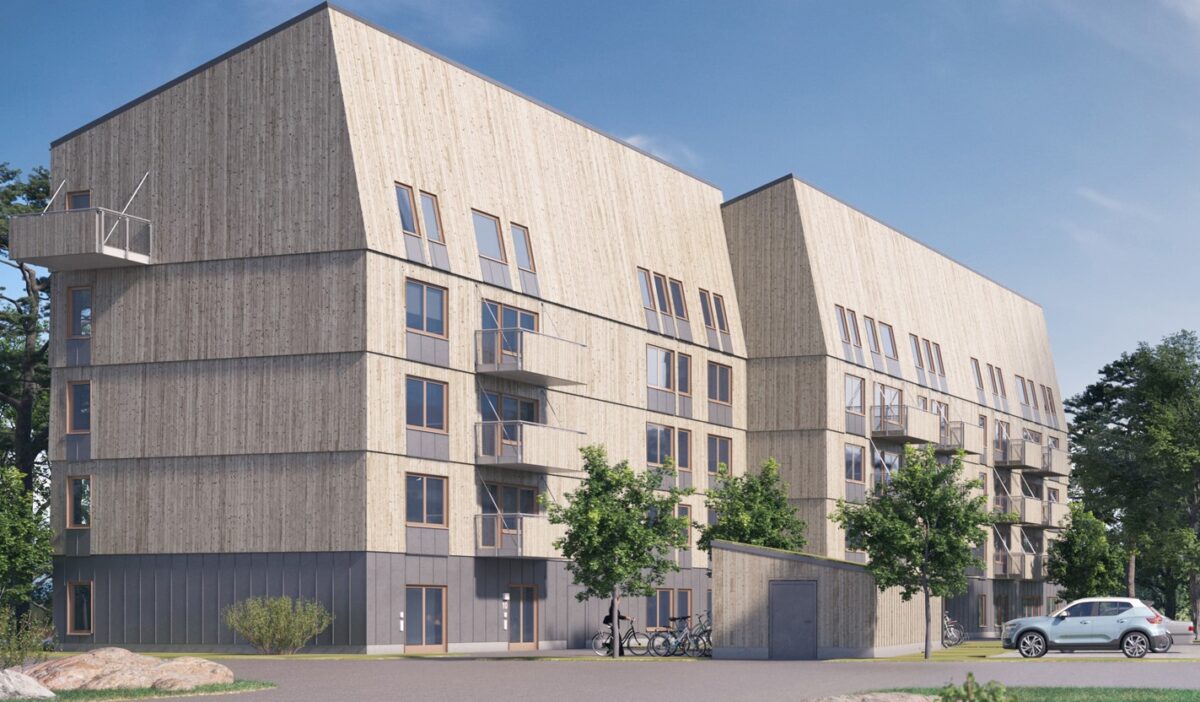 Bostadsprojektet i Uppsala byggs med en stomme i KL-trä. Bild: Link Arkitekter