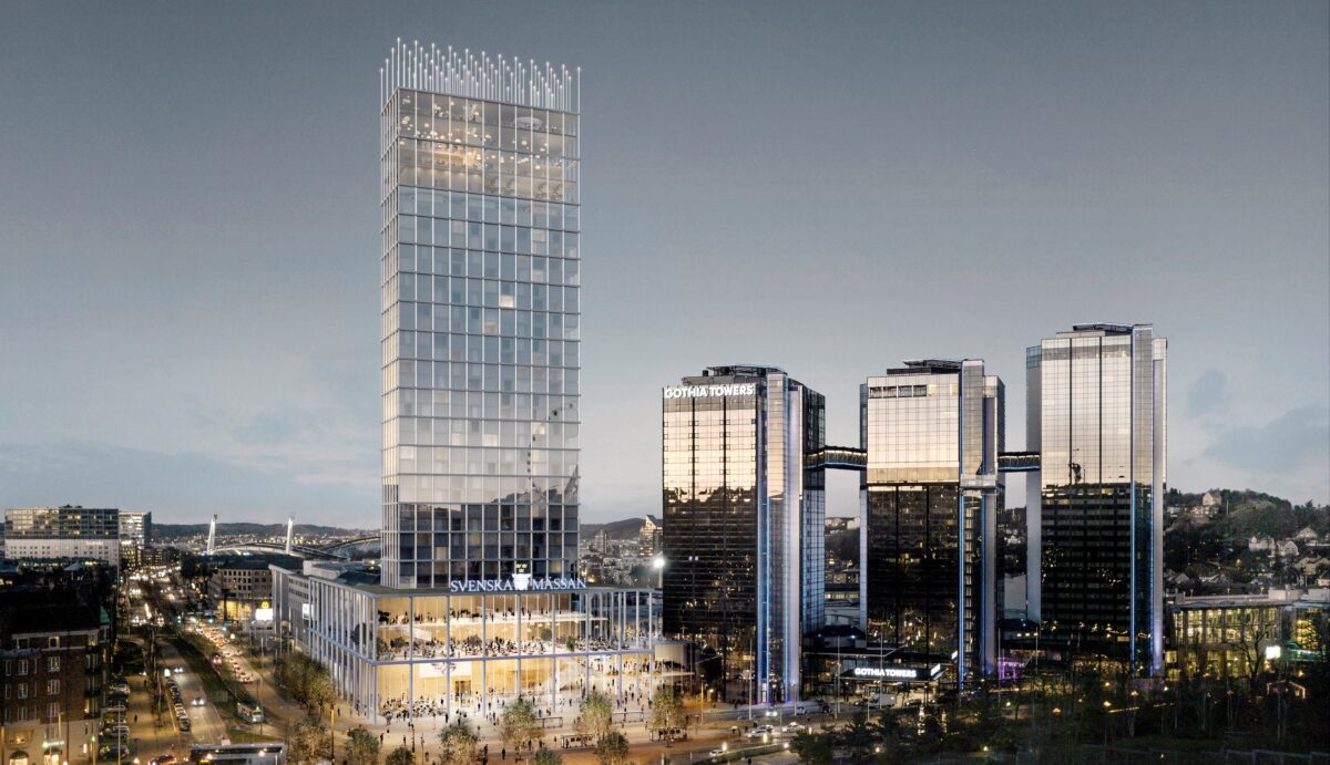 Det fjärde tornet vid Svenska Mässan har ritats av Tham & Videgård Arkitekter. Bild: Tham & Videgård Arkitekter