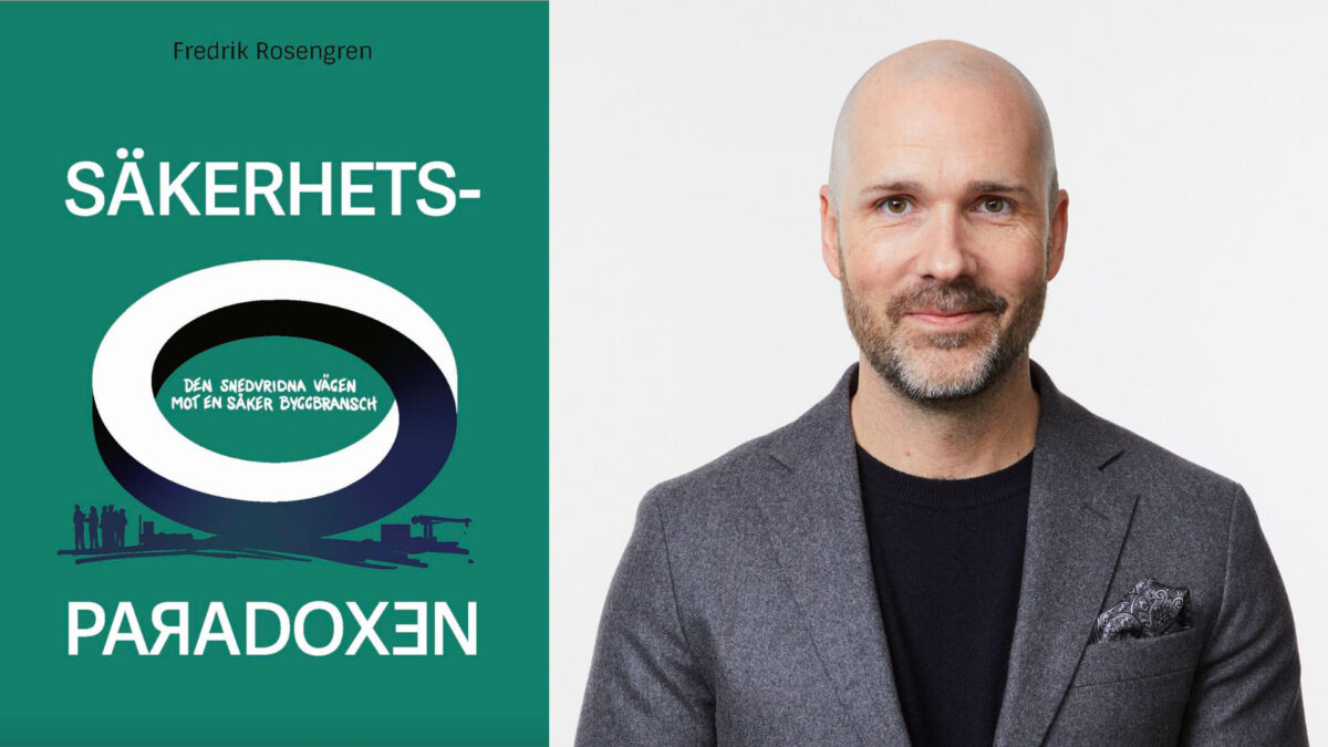 Bilden visar bokens omslag med Säkerhetsparadoxen i stort typsnitt, och en porträttbild av författaren