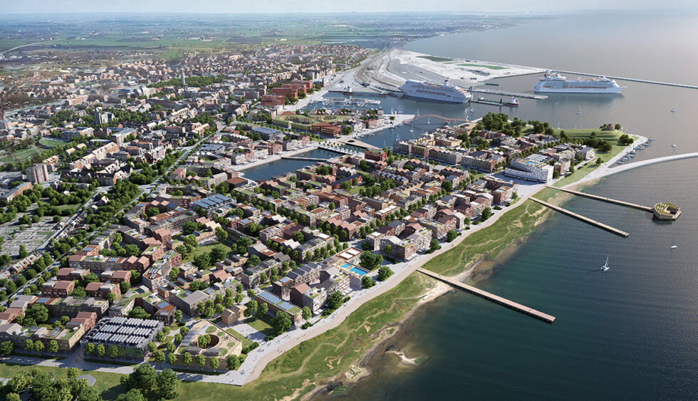 Visionsskiss över hamnen när omvandlingen skett. Bild: Trelleborgs kommun