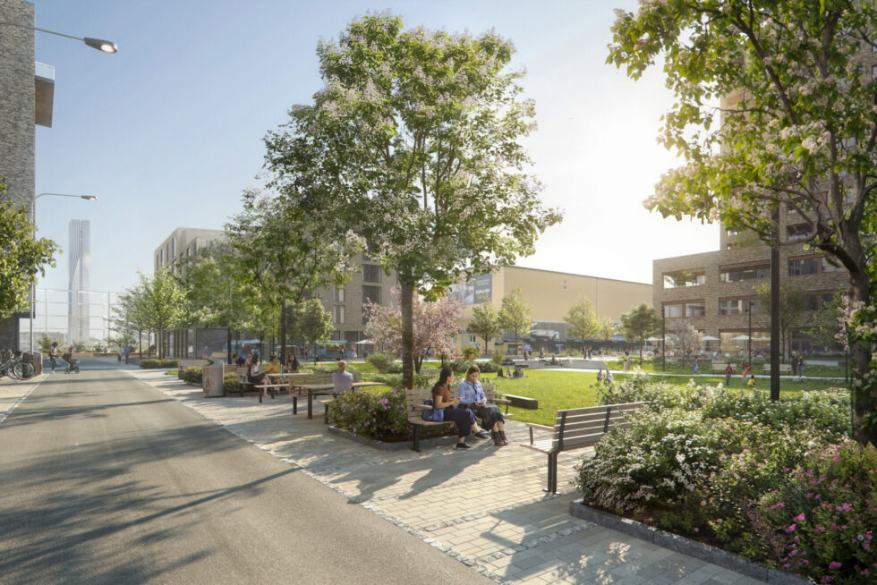 Den 1 700 kvadratmeter stora Masthuggsparken som byggs i anslutning till byggrätten G5 kommer vara klar 2028. Bild: Göteborgs Stad/Visulent.