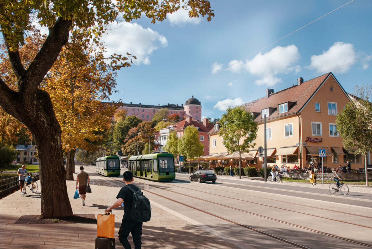 Illustration över gata med den planerade spårvägen