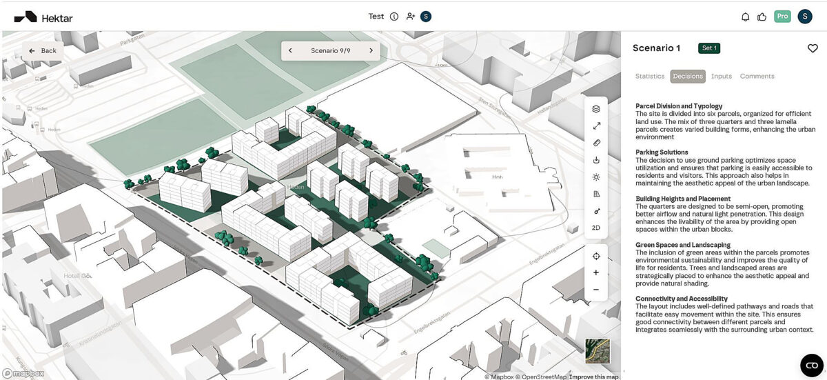 Med hjälp av AI och 3D får användaren förslag på hur ett kvarter kan utformas som effektiviserar den tidiga planprocessen.