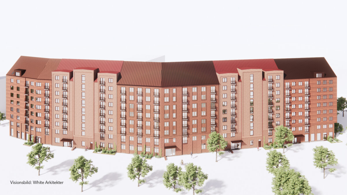 Kvarteret Krikonträdet 1 i Malmö består av 241 lägenheter och två lokaler. Visionsbild: White Arkitekter
