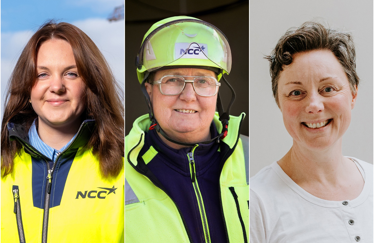 Finalisterna i Årets byggkvinna 2025. Från v. Ida Söderholm, planeringsspecialist, NCC, Luleå – Marie-Louise Halvarsson, träarbetare, NCC, Karlskoga – Tuva Marminne, målare, Anders R Nilsson Måleri AB, Falkenberg