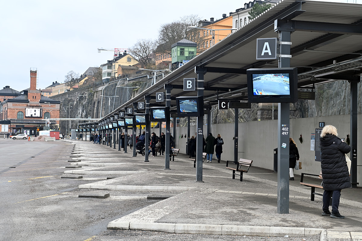 den tillfälliga busstationen vid Slussen