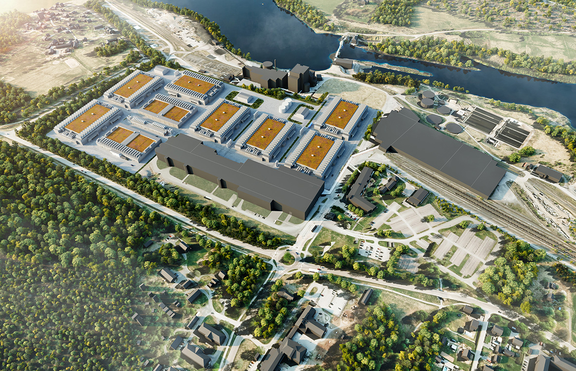 Rendering av Ecodatacenters nya kluster för AI-infrastruktur - Byggpartner vinner en upphandling