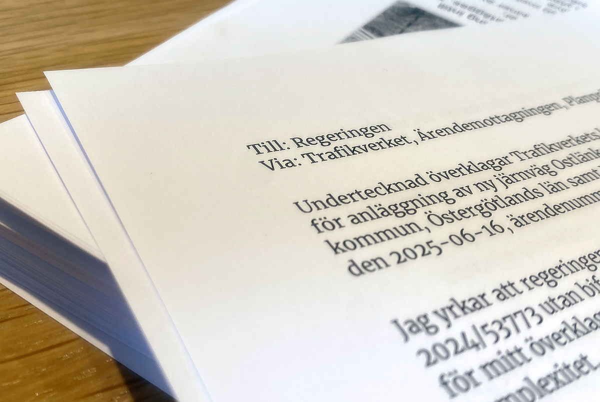 Cirka 60 överklaganden har kommit in gällande järnvägsplanen för Ostlänken, sträckan Stavsjö-Loddby.