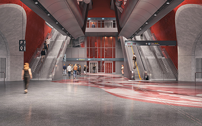 Bussterminal, trappa mot entréhall, LINK Arkitektur