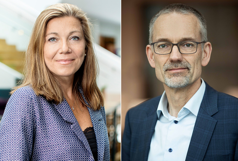 Tanja Rasmusson, näringspolitisk chef Byggföretagen och Jesper Hansson, seniorekonom, Swedbank, talar på stora byggdagen.